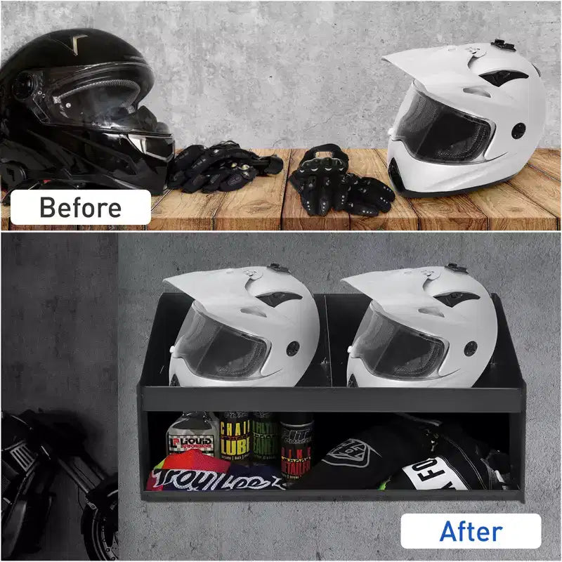 Doppia rastrelliera per caschi in alluminio, vassoio triplo per negozi, garage, magazzini - Contiene 3 caschi - Occhiali da moto e guanti laterali per appendere i vestiti