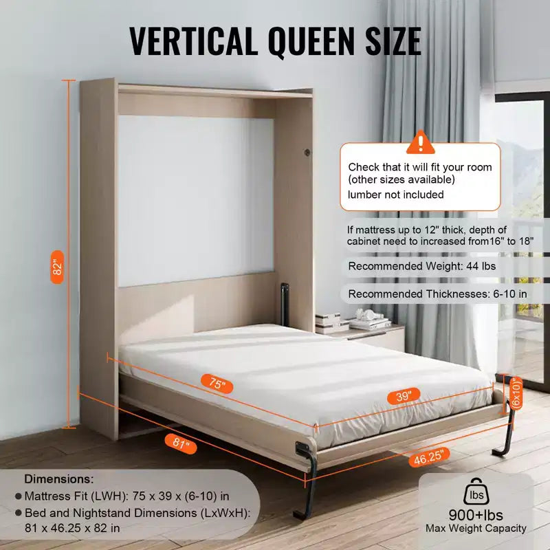 Kit letto a scomparsa VEVOR, una piazza, kit meccanico di ferramenta di lusso fai da te per letto a muro verticale, leva pneumatica resistente supporto per telaio letto, letto pieghevole, nero