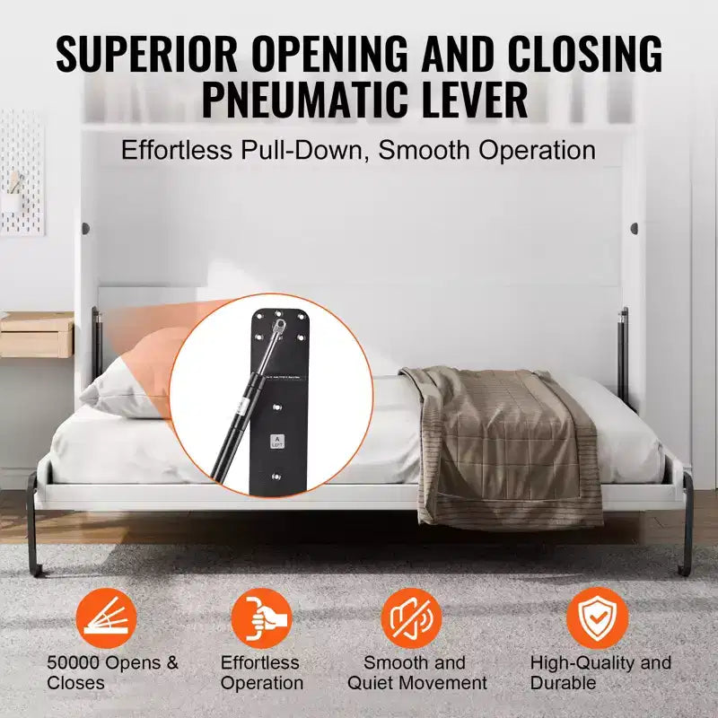 Kit letto a scomparsa VEVOR, una piazza, kit meccanico di ferramenta di lusso fai da te per letto a muro verticale, leva pneumatica resistente supporto per telaio letto, letto pieghevole, nero