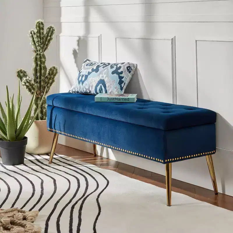 Hippolytus Storage Bench with Nailhead Trim and Button-tufted for Bedroom| ART OF LIVING DESIGNS-BLACK