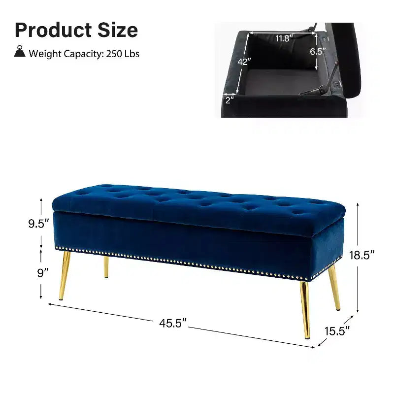 Panca contenitore Hippolytus con finiture borchiate e capitonné per la camera da letto | ART OF LIVING DESIGNS-NERO