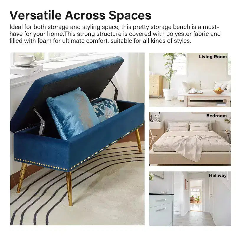 Panca contenitore Hippolytus con finiture borchiate e capitonné per la camera da letto | ART OF LIVING DESIGNS-NERO