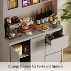 Dispensa da Cucina Alta 71" con Anta in Vetro, Mobile Contenitore da Cucina con Luci a LED e Prese di Corrente, Porta Microonde, Design Senza Maniglie