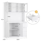 Dispensa da Cucina Alta 71" con Anta in Vetro, Mobile Contenitore da Cucina con Luci a LED e Prese di Corrente, Porta Microonde, Design Senza Maniglie