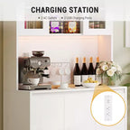 Dispensa da Cucina Alta 71" con Anta in Vetro, Mobile Contenitore da Cucina con Luci a LED e Prese di Corrente, Porta Microonde, Design Senza Maniglie