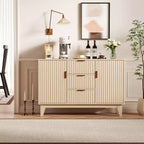 CuisinSmart 47,2 Credenza Moderna con Scanalature, Armadietto Contenitore in Legno con 3 Cassetti, 2 Ante e Ripiani Regolabili per Soggiorno Cucina