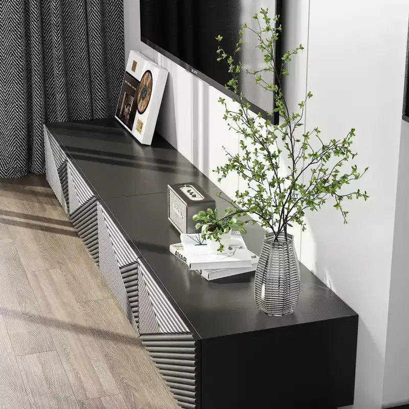 Famapy Mobile TV Geometrico Nero - Motivo per TV da 78 Pollici, Mobile Porta TV Moderno con Ante a Ribalta, Mobiletti Contenitori per il Tuo Soggiorno