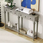 Okak 59.8IN Tavolo da Ingresso Retro con 4 Cassetti, Consolle Stretta con Ripiani Aperti, Tavolo da Corridoio per Soggiorno, Ingresso, Grigio Lavato