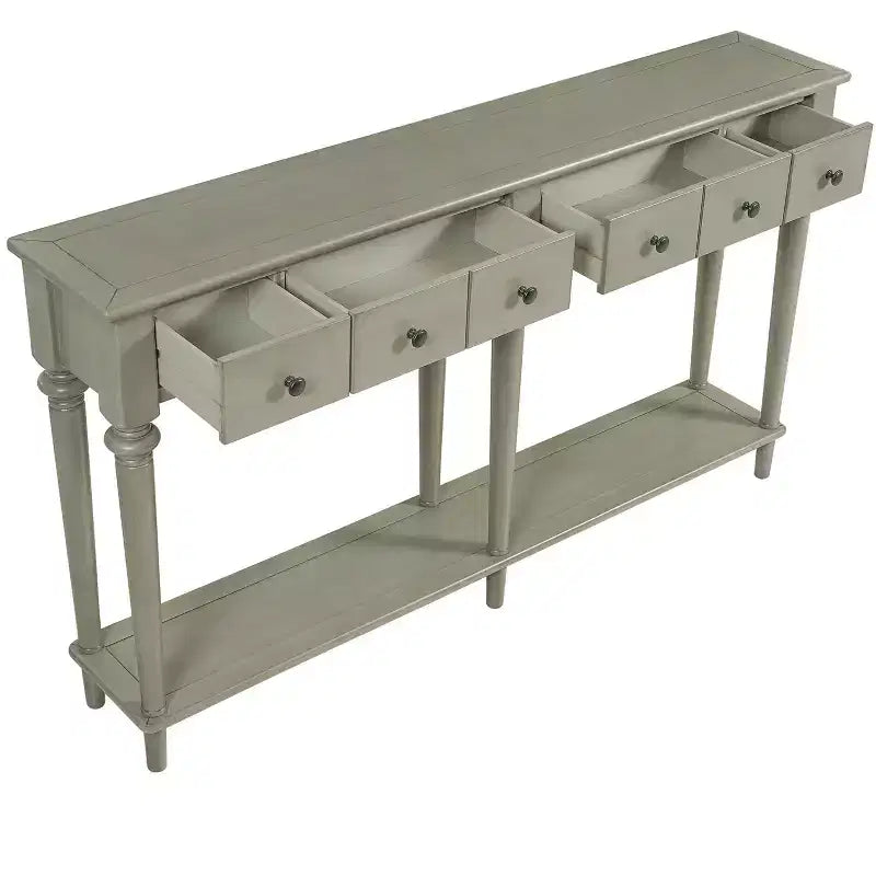 Okak 59.8IN Tavolo da Ingresso Retro con 4 Cassetti, Consolle Stretta con Ripiani Aperti, Tavolo da Corridoio per Soggiorno, Ingresso, Grigio Lavato