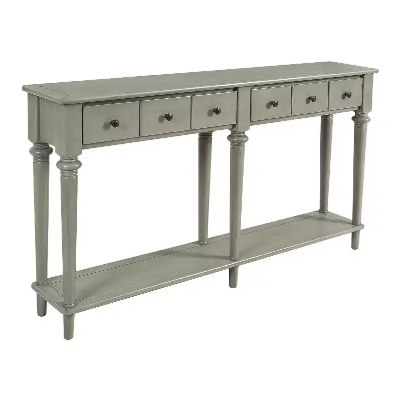 Okak 59.8IN Tavolo da Ingresso Retro con 4 Cassetti, Consolle Stretta con Ripiani Aperti, Tavolo da Corridoio per Soggiorno, Ingresso, Grigio Lavato