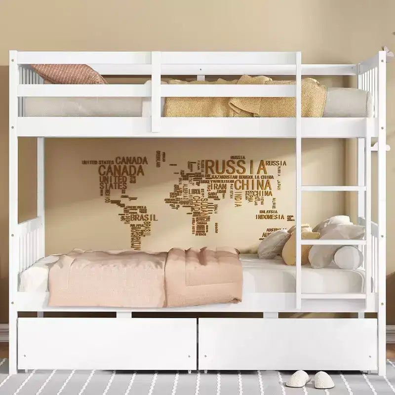 Okak 77.3IN Letto a Castello Doppio con 2 Cassetti Contenitore, Letti Multifunzione Convertibili in 2 Letti Singoli per Camera da Letto, Camera dei Bambini, Bianco