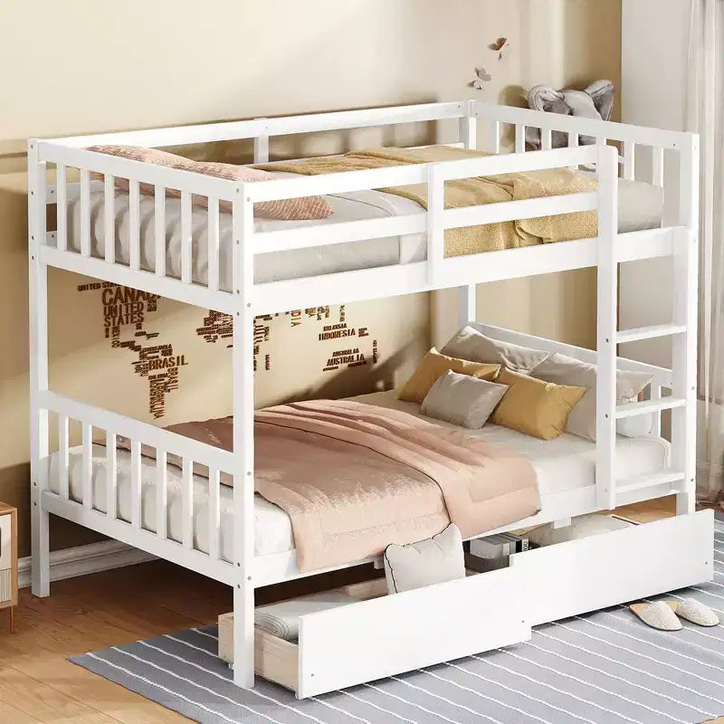Okak 77.3IN Letto a Castello Doppio con 2 Cassetti Contenitore, Letti Multifunzione Convertibili in 2 Letti Singoli per Camera da Letto, Camera dei Bambini, Bianco