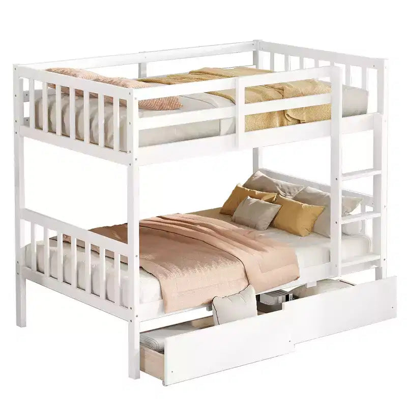 Okak 77.3IN Letto a Castello Doppio con 2 Cassetti Contenitore, Letti Multifunzione Convertibili in 2 Letti Singoli per Camera da Letto, Camera dei Bambini, Bianco