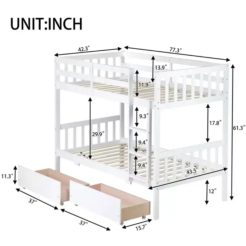 Okak 77.3IN Letto a Castello Doppio con 2 Cassetti Contenitore, Letti Multifunzione Convertibili in 2 Letti Singoli per Camera da Letto, Camera dei Bambini, Bianco