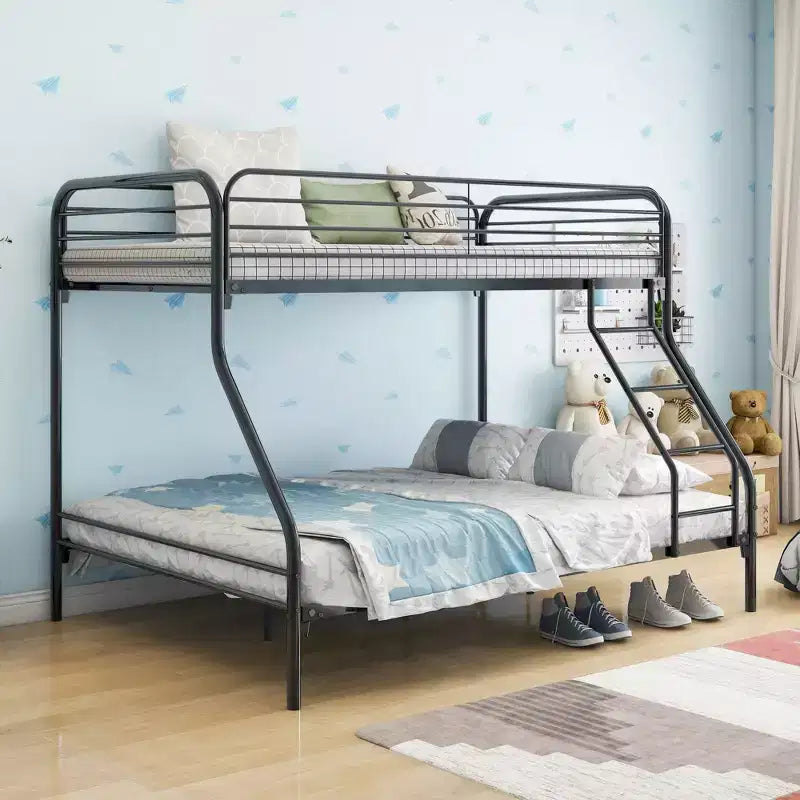 Okak 77.95IN Letto a Castello in Metallo per Adulti, Nero, Struttura Rinforzata, con Sponde di Sicurezza e Scaletta, Letto a Una Piazza e Mezza, Letto Singolo