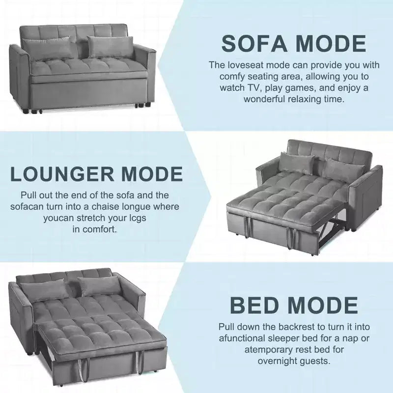 PexFix Divano Letto Trasformabile 3 in 1 Divano Estraibile Schienale Regolabile in Velluto Divanetto Futon con Cuscini per Soggiorno Grigio Scuro