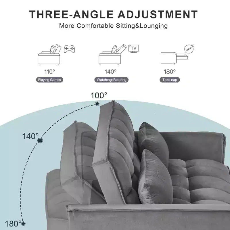 PexFix Divano Letto Trasformabile 3 in 1 Divano Estraibile Schienale Regolabile in Velluto Divanetto Futon con Cuscini per Soggiorno Grigio Scuro