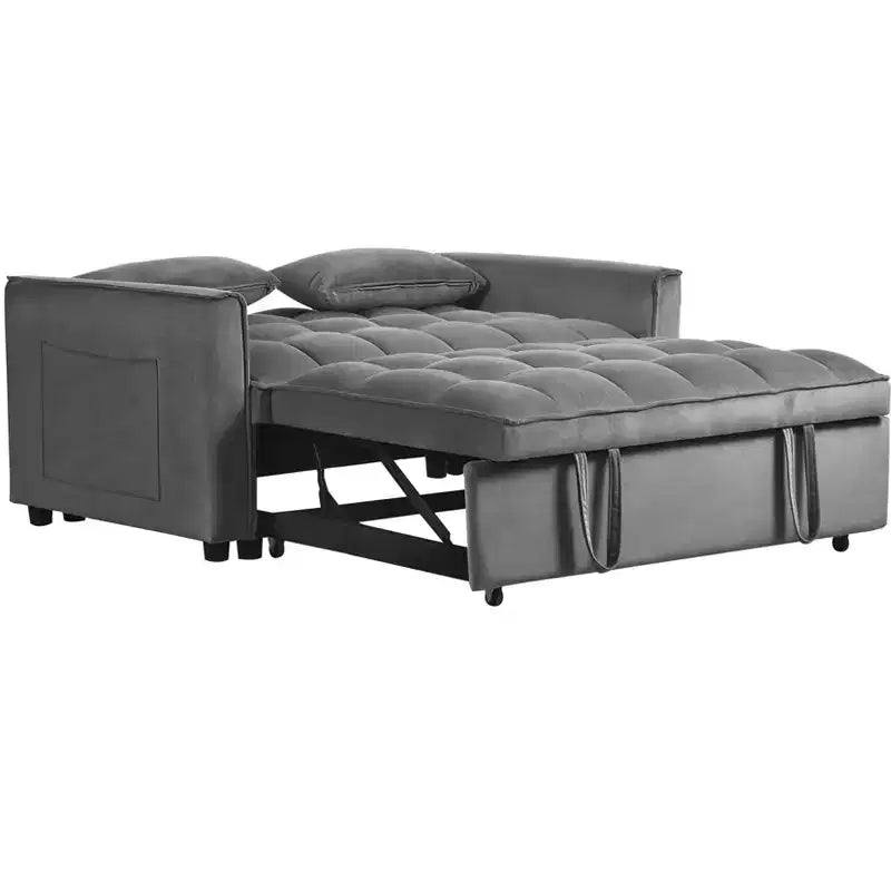 PexFix Divano Letto Trasformabile 3 in 1 Divano Estraibile Schienale Regolabile in Velluto Divanetto Futon con Cuscini per Soggiorno Grigio Scuro
