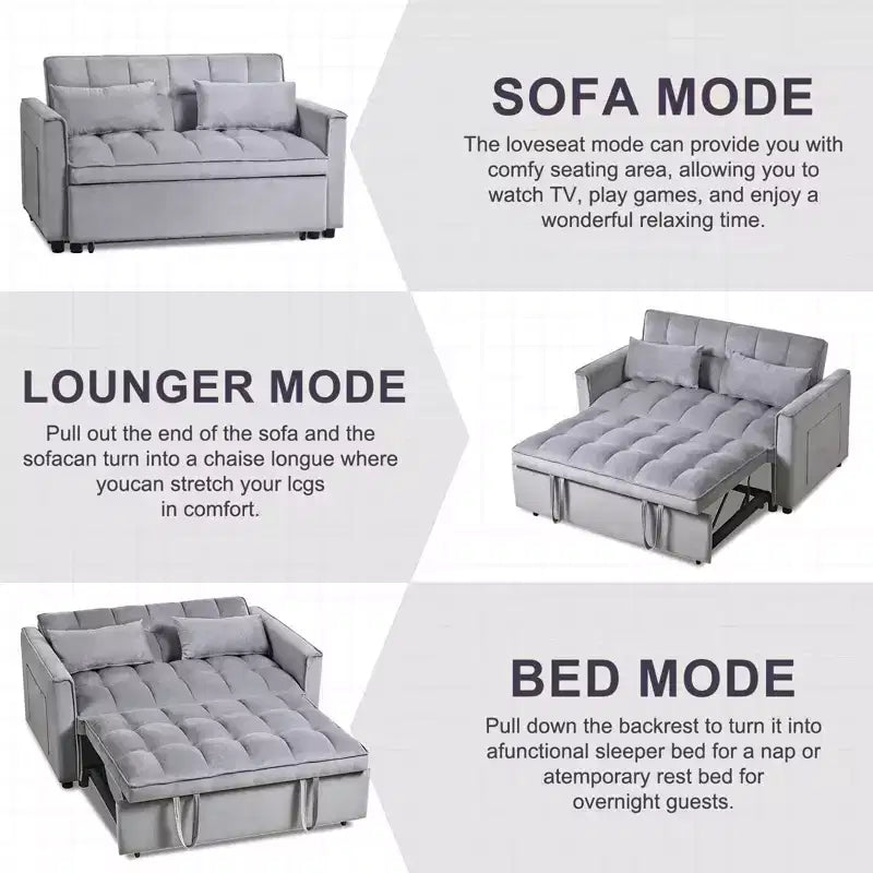 PexFix Divano Letto Trasformabile 3 in 1 Divano Estraibile Schienale Regolabile in Velluto con Cuscini per Soggiorno Appartamento Grigio