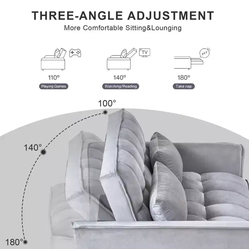 PexFix Divano Letto Trasformabile 3 in 1 Divano Estraibile Schienale Regolabile in Velluto con Cuscini per Soggiorno Appartamento Grigio