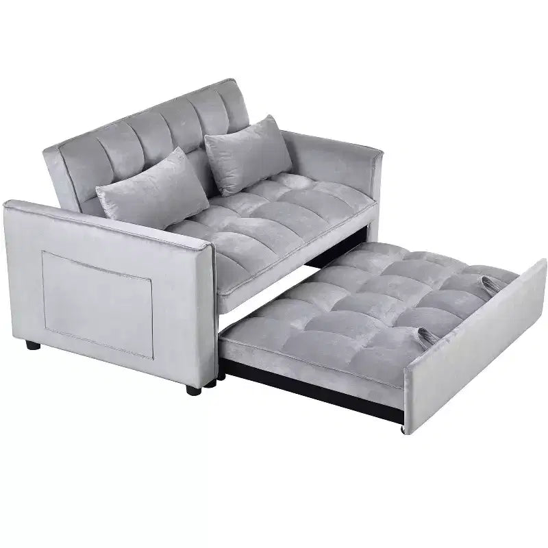 PexFix Divano Letto Trasformabile 3 in 1 Divano Estraibile Schienale Regolabile in Velluto con Cuscini per Soggiorno Appartamento Grigio