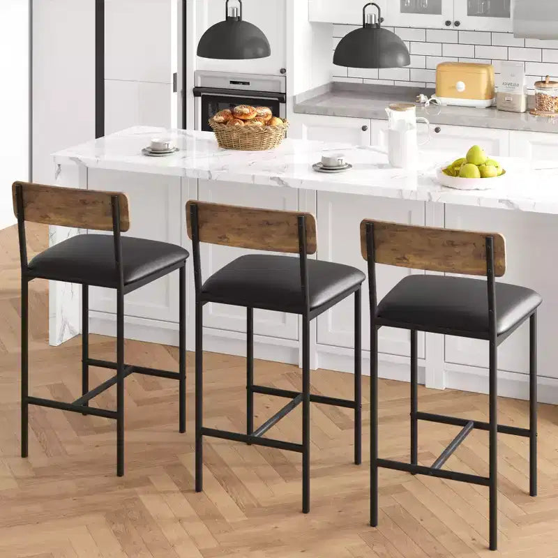 Set di 2 sgabelli da bar, sgabelli da bar da cucina con poggiapiedi, sedie da bar imbottite da 65 cm con schienale, 2 sgabelli da bancone ad altezza bancone per bancone bar