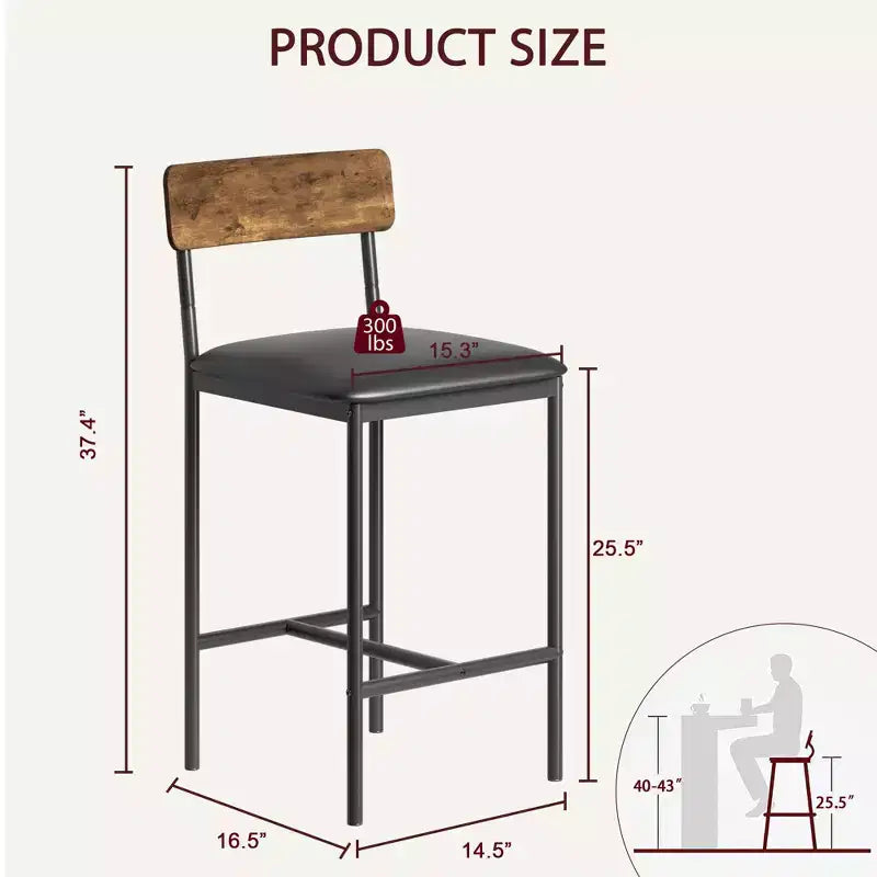 Set di 2 sgabelli da bar, sgabelli da bar da cucina con poggiapiedi, sedie da bar imbottite da 65 cm con schienale, 2 sgabelli da bancone ad altezza bancone per bancone bar