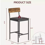 Set di 2 sgabelli da bar, sgabelli da bar da cucina con poggiapiedi, sedie da bar imbottite da 65 cm con schienale, 2 sgabelli da bancone ad altezza bancone per bancone bar