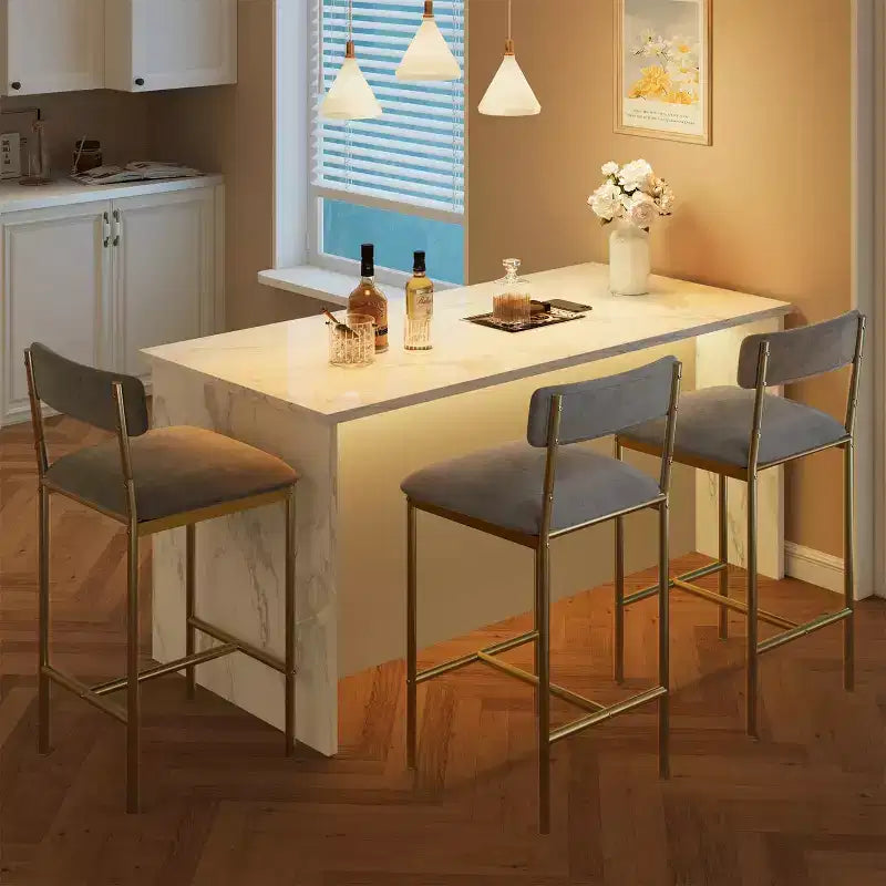 Set di 2 sgabelli da bar, sgabelli da bar da cucina con poggiapiedi, sedie da bar imbottite da 65 cm con schienale, 2 sgabelli da bancone ad altezza bancone per bancone bar