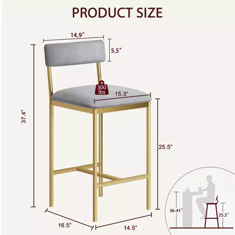 Set di 2 sgabelli da bar, sgabelli da bar da cucina con poggiapiedi, sedie da bar imbottite da 65 cm con schienale, 2 sgabelli da bancone ad altezza bancone per bancone bar