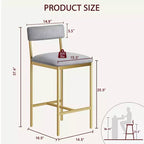 Set di 2 sgabelli da bar, sgabelli da bar da cucina con poggiapiedi, sedie da bar imbottite da 65 cm con schienale, 2 sgabelli da bancone ad altezza bancone per bancone bar