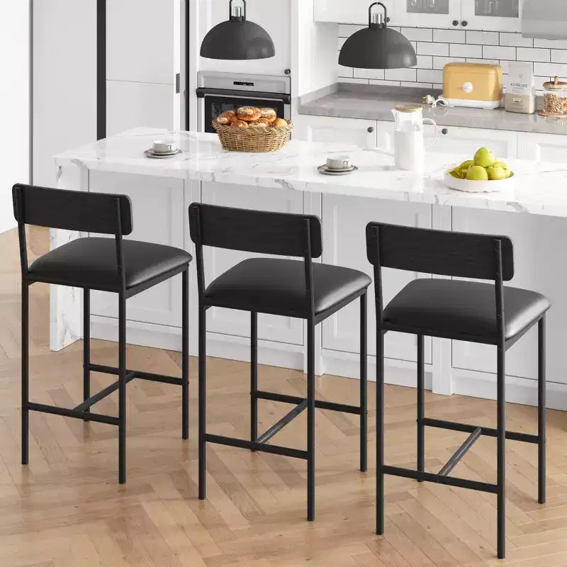 Set di 2 sgabelli da bar, sgabelli da bar da cucina con poggiapiedi, sedie da bar imbottite da 65 cm con schienale, 2 sgabelli da bancone ad altezza bancone per bancone bar