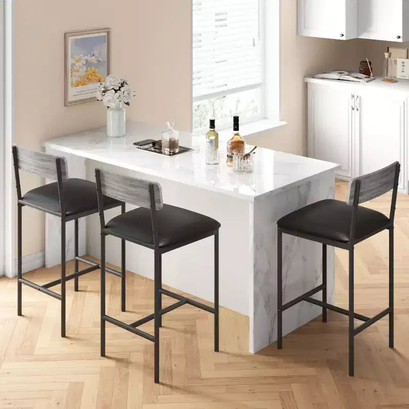 Set di 2 sgabelli da bar, sgabelli da bar da cucina con poggiapiedi, sedie da bar imbottite da 65 cm con schienale, 2 sgabelli da bancone ad altezza bancone per bancone bar