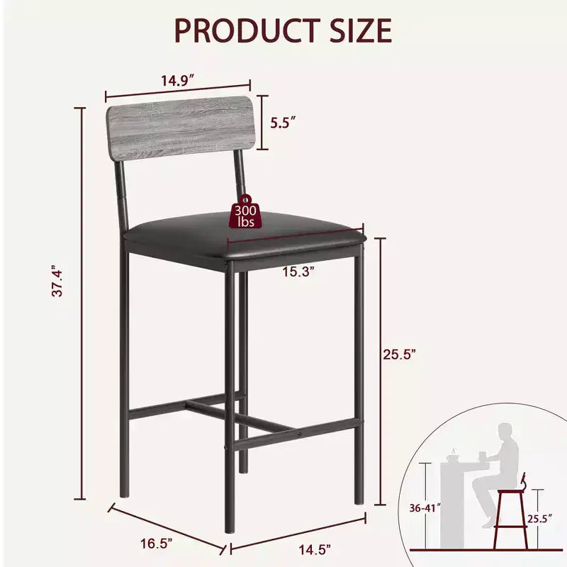 Set di 2 sgabelli da bar, sgabelli da bar da cucina con poggiapiedi, sedie da bar imbottite da 65 cm con schienale, 2 sgabelli da bancone ad altezza bancone per bancone bar