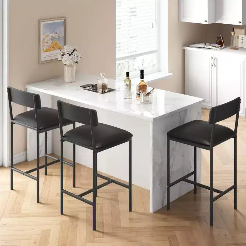 Set di 2 sgabelli da bar, sgabelli da bar da cucina con poggiapiedi, sedie da bar imbottite da 65 cm con schienale, 2 sgabelli da bancone ad altezza bancone per bancone bar
