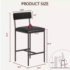 Set di 2 sgabelli da bar, sgabelli da bar da cucina con poggiapiedi, sedie da bar imbottite da 65 cm con schienale, 2 sgabelli da bancone ad altezza bancone per bancone bar