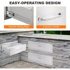 Cassetto per Cucina Esterna Acekool 30 L x 23 A x 10 P, Cassettiera a 2 Cassetti in Acciaio Inox da Incasso per Isola BBQ, Stazione Grill da Patio, Argento