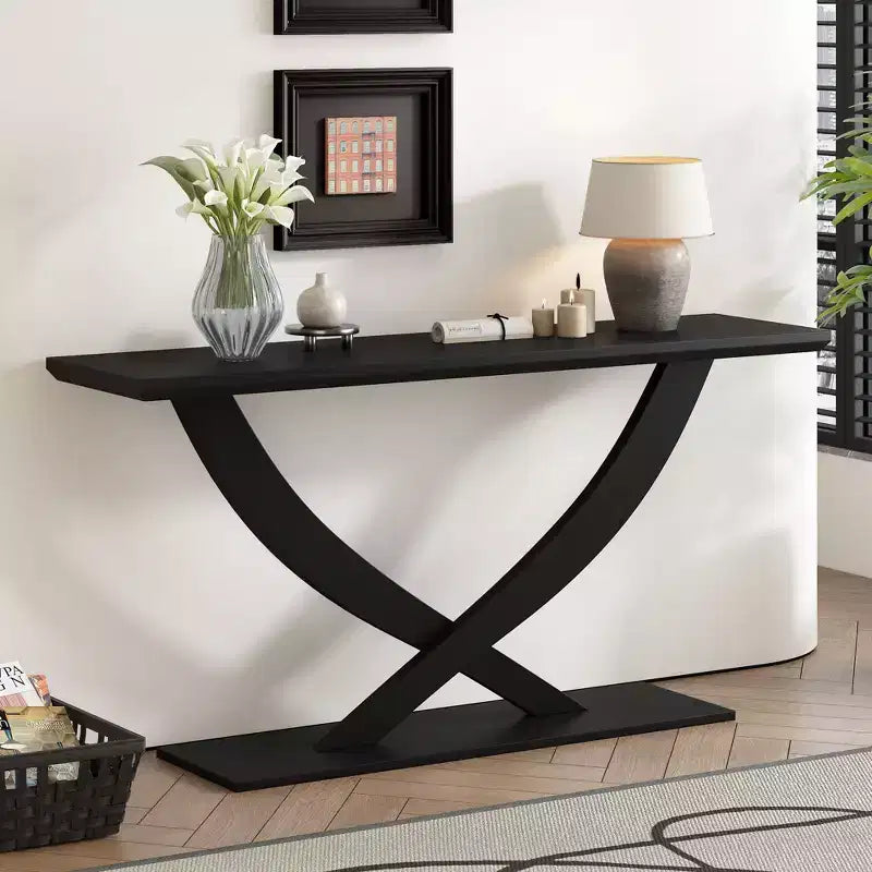 Okak 57IN Consolle Moderna con Design a Gambe Incrociate, Tavolino da Ingresso Minimalista con Piano Pesante, Tavolino d'Appoggio per Soggiorno, Corridoio