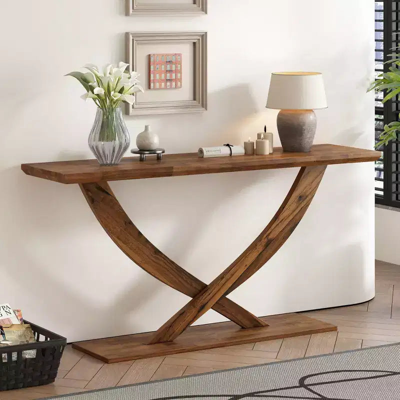 Okak 57IN Consolle Moderna con Design a Gambe Incrociate, Tavolino da Ingresso Minimalista con Piano Pesante, Tavolino d'Appoggio per Soggiorno, Corridoio