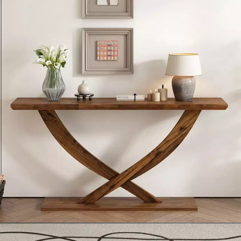 Okak 57IN Consolle Moderna con Design a Gambe Incrociate, Tavolino da Ingresso Minimalista con Piano Pesante, Tavolino d'Appoggio per Soggiorno, Corridoio