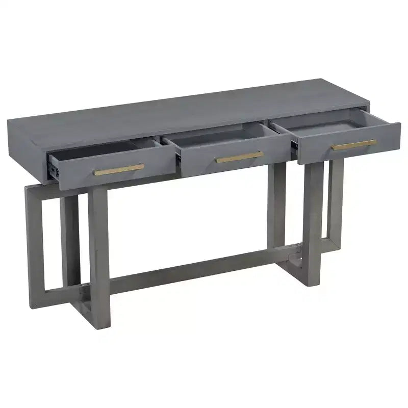 Okak 57IN Elegante Tavolo Consolle con Gambe dal Design Unico, Tavolo da Ingresso con 3 Cassetti e Maniglie in Metallo, Tavolo da Corridoio per Soggiorno, Ingresso