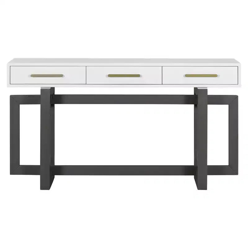 Okak 57IN Elegante Tavolo Consolle con Gambe dal Design Unico, Tavolo da Ingresso con 3 Cassetti e Maniglie in Metallo, Tavolo da Corridoio per Soggiorno, Ingresso
