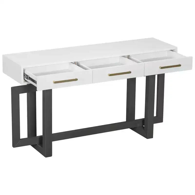 Okak 57IN Elegante Tavolo Consolle con Gambe dal Design Unico, Tavolo da Ingresso con 3 Cassetti e Maniglie in Metallo, Tavolo da Corridoio per Soggiorno, Ingresso