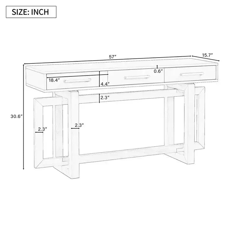 Okak 57IN Elegante Tavolo Consolle con Gambe dal Design Unico, Tavolo da Ingresso con 3 Cassetti e Maniglie in Metallo, Tavolo da Corridoio per Soggiorno, Ingresso