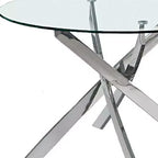 HomeRoots Tavolo da Pranzo Rotondo con Piano in Vetro Trasparente e Base a Gambe Incrociate in Metallo Argentato, 48 pollici