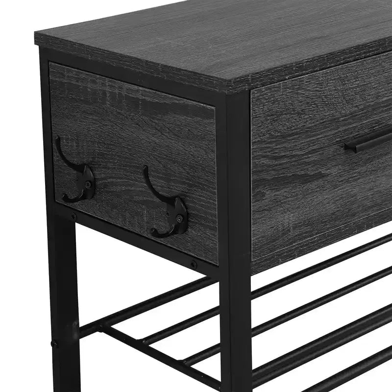 Scarpiera a 4 ripiani con 2 cassetti, Organizzatore per scarpe in metallo per 9 paia con ripiani e piano in legno, per Ingresso, Corridoio, Atrio, Armadio
