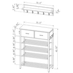 Scarpiera a 4 ripiani con 2 cassetti, Organizzatore per scarpe in metallo per 9 paia con ripiani e piano in legno, per Ingresso, Corridoio, Atrio, Armadio