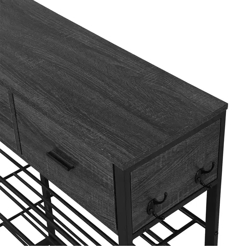 Scarpiera a 4 ripiani con 2 cassetti, Organizzatore per scarpe in metallo per 9 paia con ripiani e piano in legno, per Ingresso, Corridoio, Atrio, Armadio