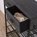 Scarpiera a 4 ripiani con 2 cassetti, Organizzatore per scarpe in metallo per 9 paia con ripiani e piano in legno, per Ingresso, Corridoio, Atrio, Armadio