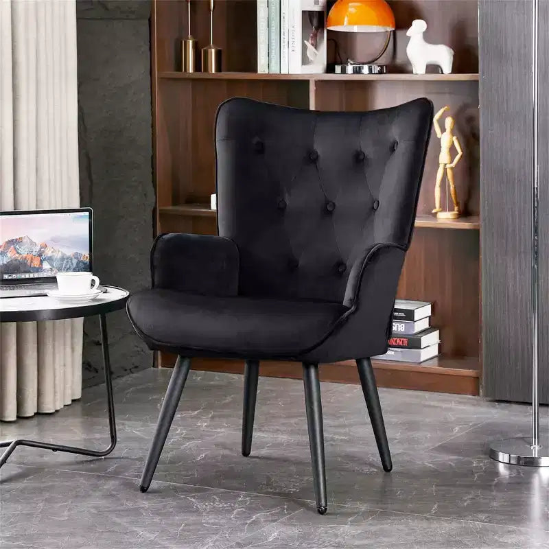Poltrona moderna Furniliving, poltrona a pozzetto in velluto trapuntato con bottoni e braccioli per ufficio/soggiorno/camera da letto